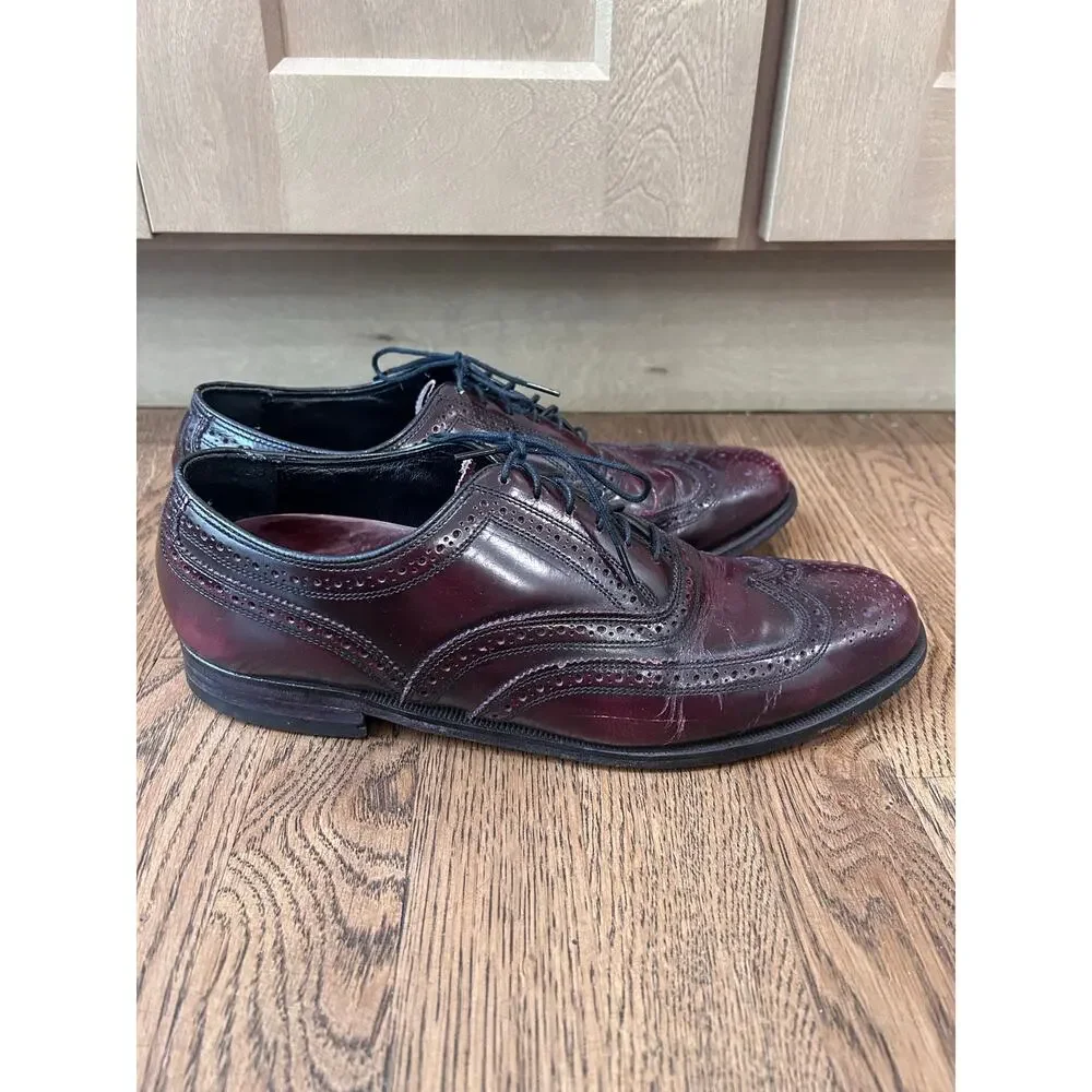 Florsheim Men’s Wingtip Oxford Sz 9.5 Dress Shoes Burgundy Leather Brogue LaceUp